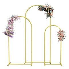 Set of 3 Gold Metal Arch Backdrop Stand (4FT, 5FT, 6FT) for Wedding Party Decor