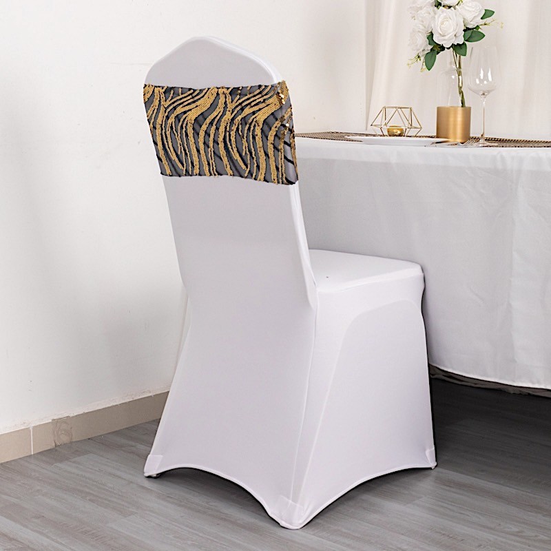 5 BLACK GOLD Mesh Embroidered Sequins CHAIR SASHES Party Events Decorations
