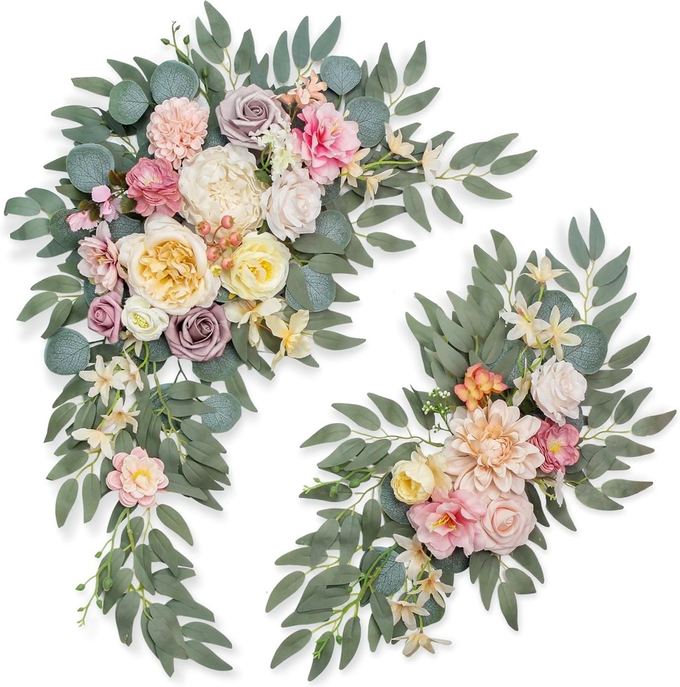 BMQDSM Wedding Arch Flowers 2pc Faux Floral Swag Welcome Sign Dark Pink Blush