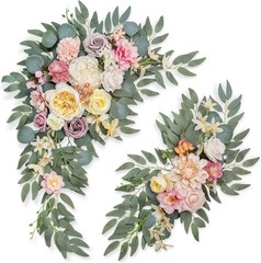 BMQDSM Wedding Arch Flowers 2pc Faux Floral Swag Welcome Sign Dark Pink Blush