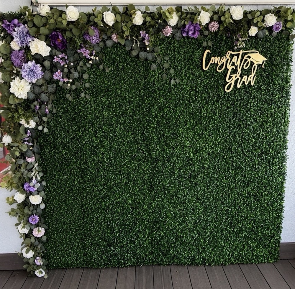 🌿 6×6 Boxwood Greenery Wall Backdrop w/ Floral Garland & Extra Panels
