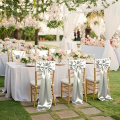 60 PCS 7×108 Inch Satin Chair Sashes Bows Universal Chair Cover 60 Pcs Silver