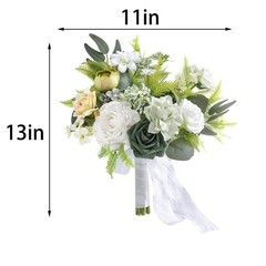 Koroni Flowers Artificial Bridal Bouquet 11 Inch White Green Wedding Ceremony