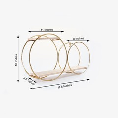 2 Tier Gold Natural Round Metal with Wood Geometric Floating Shelf Decorations