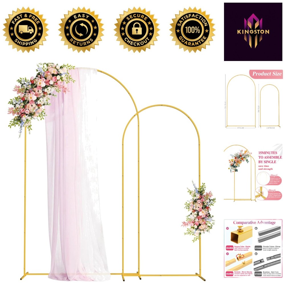 Gold Metal Arched Backdrop Stand Set for Weddings, Birthdays, and Celebrations