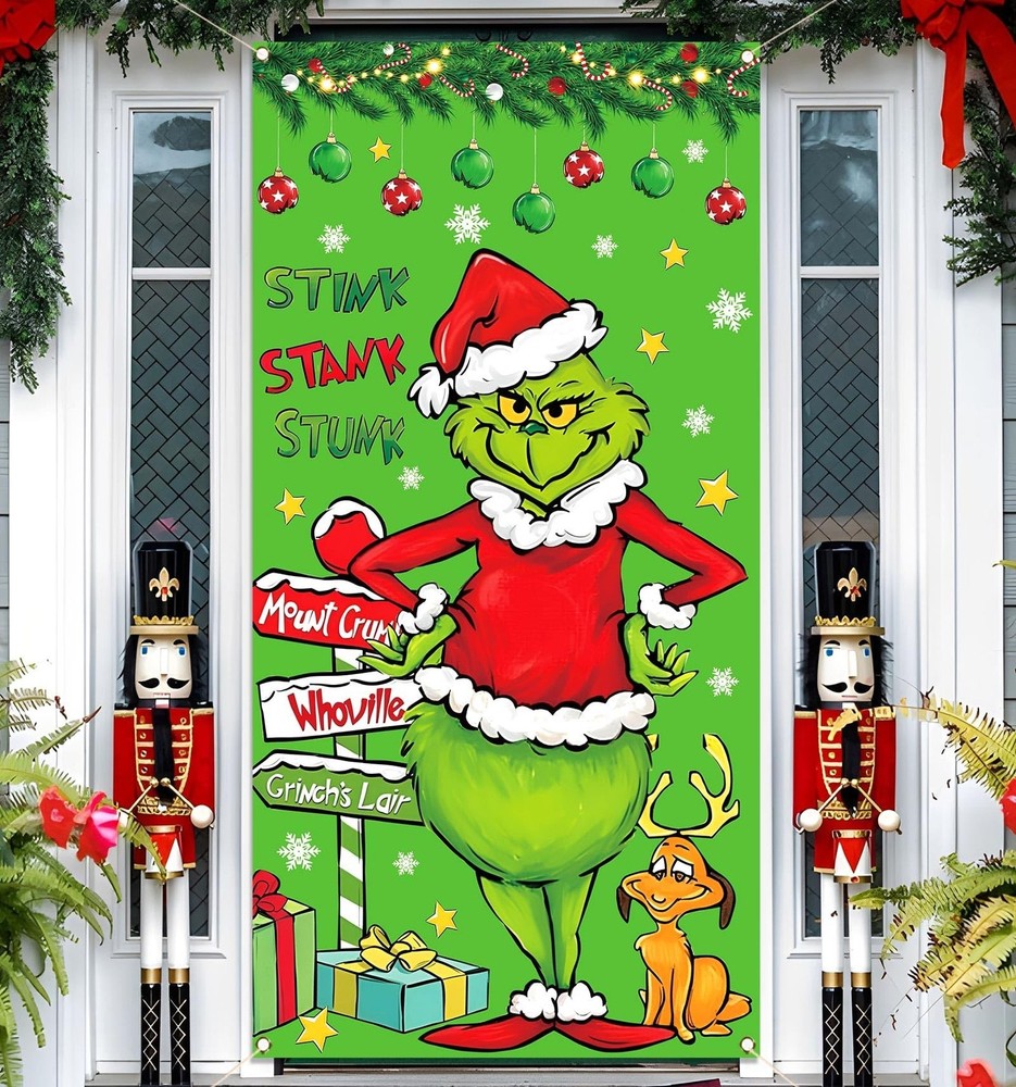 Vohado Green Christmas Door Cover Welcome Birthday Party Decorations Winter H…