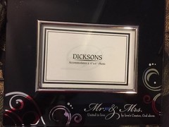MR & MRS LOVE; BLACK MIRRORED GLASS PHOTO FRAME Ornate SILVER SCRIPT Graphic ART