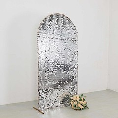 7 ft SILVER Big Payette Sequin Fitted Round Top Wedding Arch STAND COVER Party