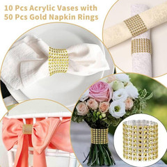 10 Pcs Tall Acrylic Vases for Weddings & Parties with Gold Napkin Rings
