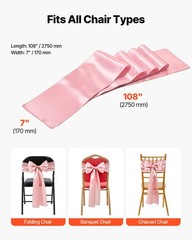 Rose Gold Satin Chair Sashes 7x108in, 100pcs High-Density Luxe Bows