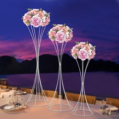 3pcs Modern Flower Stands Hourglass Shape Flower Stand Iron For Party Silver