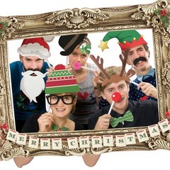 Photo Booth Props WIth Frame Christmas Theme Festive Holiday Party Fun