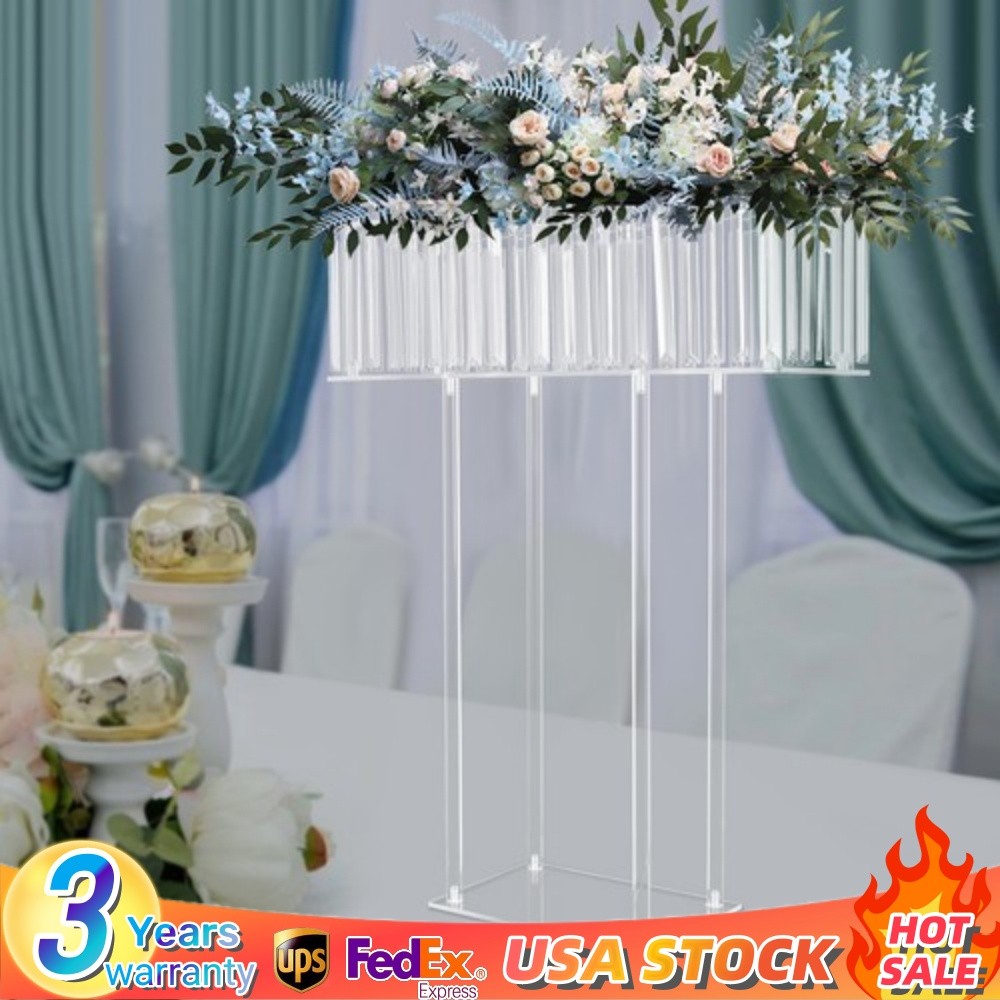Modern Acrylic Wedding Crystal Flower Stand 11.81*7.87 In Stable Base Clear