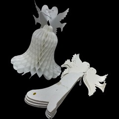 Vintage Lot Of 23 White Honey Comb Tissue Paper Bells Doves Wedding Decoration