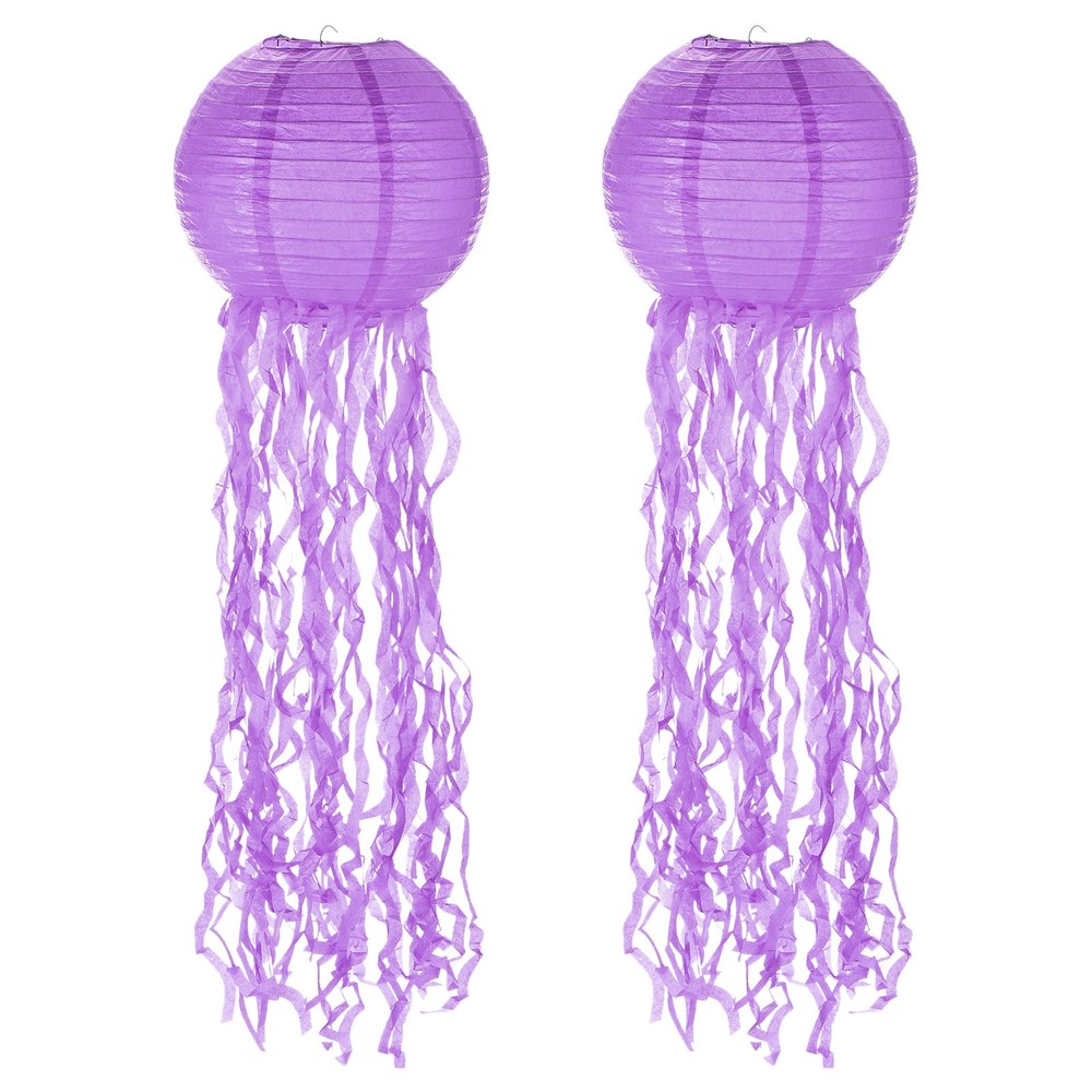 2Pcs 31x10in Jellyfish Paper Lantern, Purple