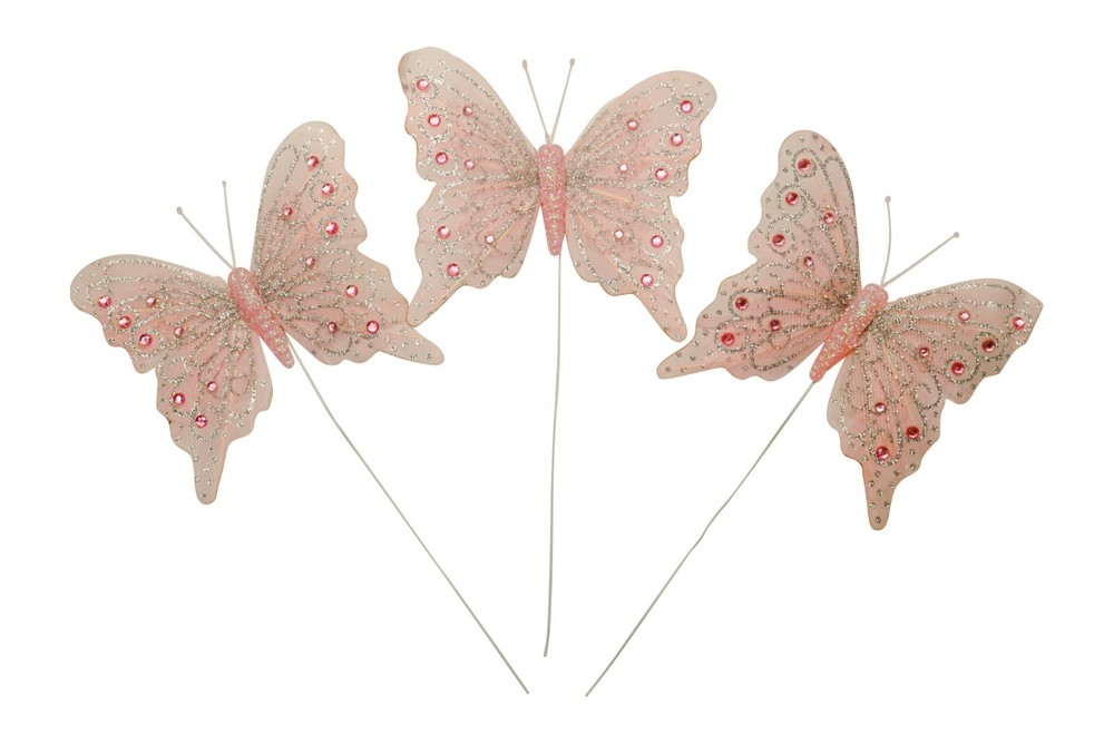 12PC 4″ Blush + Silver Glitter Feather Butterflies Craft DIY Wedding Cake Topper