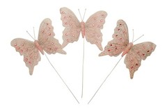 12PC 4″ Blush + Silver Glitter Feather Butterflies Craft DIY Wedding Cake Topper