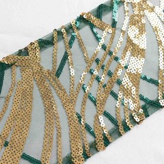 5 HUNTER GREEN GOLD Wave Mesh Embroidered Sequins CHAIR SASHES Party Events