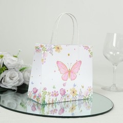 12 Pink White Glitter Butterfly Paper Gift Bags with Handles Wedding Party