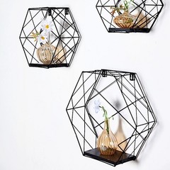 3 BLACK Hexagon Metal with Wood GEOMETRIC FLOATING SHELVES Party Events Supplies