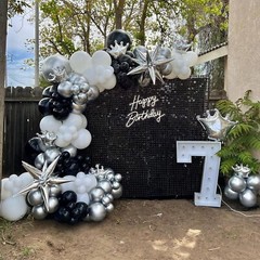 Black and Silver White Balloon Arch Kit, 140Pcs Explosion Star Black and Silv…