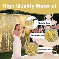 VOK Gold Sequin Backdrop Curtains 2 Panels 2FTx8FT Glitter Photography Backgr…