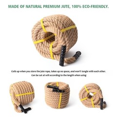 Jute Rope 3/4 in × 100 ft Natural Material Heavy Duty Twisted for Indoor Ou