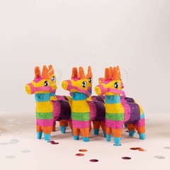 3 Assorted Colorful Paper Mini Donkey Pinatas for Fiesta Party Decorations
