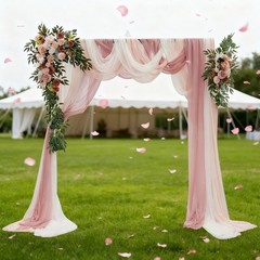 Ceiling Drapes Wedding Arch Draping Fabric Chiffon Decor w/ Artificial Flowers