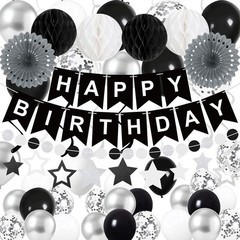 69Pcs Birthday Decorations Black Happy Birthday Banner Balloons Paper Fans Ho…