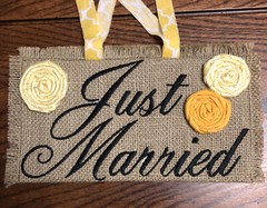 Just Married Embroidered Burlap Wedding Sign & Bonus Cards Sign Handmade Yellow
