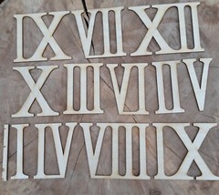 Roman numerals 1 to 12 wooden for a wall clock 12cm high for crafts