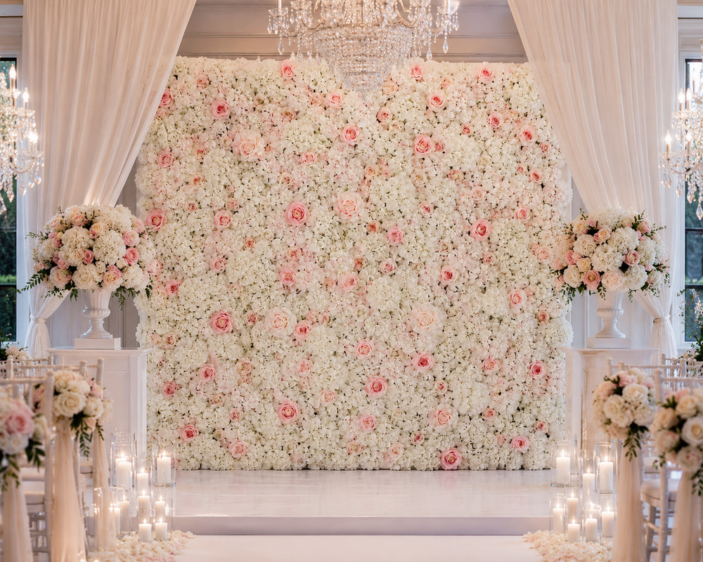 White Blush Pink Rose Flower Wall Panel 16”x 24” Wedding Backdrop Event Decor