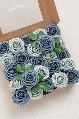 Ling’s Moment Artificial Flowers 25Pcs Dusty Blue & Navy Roses Decor w/Stems,…