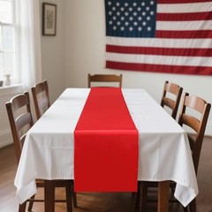 12 Pcs Patriotic Color Satin Silk Table Runners, American Red Red white blue