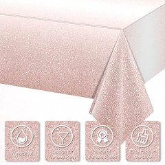 3 Pack Ombre Rose Gold Plastic Tablecloth for Parties, Gradient Pastel Rose G…