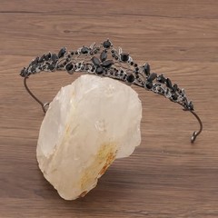 CURASA Black Crystal Queen Crown, Gothic Bridal Tiara, Wedding Headpiece