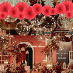 HQZ Red Party Hanging Fans DIY Set – 12pcs Pinwheels & Flowers for Weddings, …