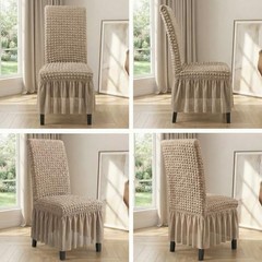 Dining Chair Covers with Ruffled Skirt, Parson Chair Slipcovers PCS | 4 Khaki
