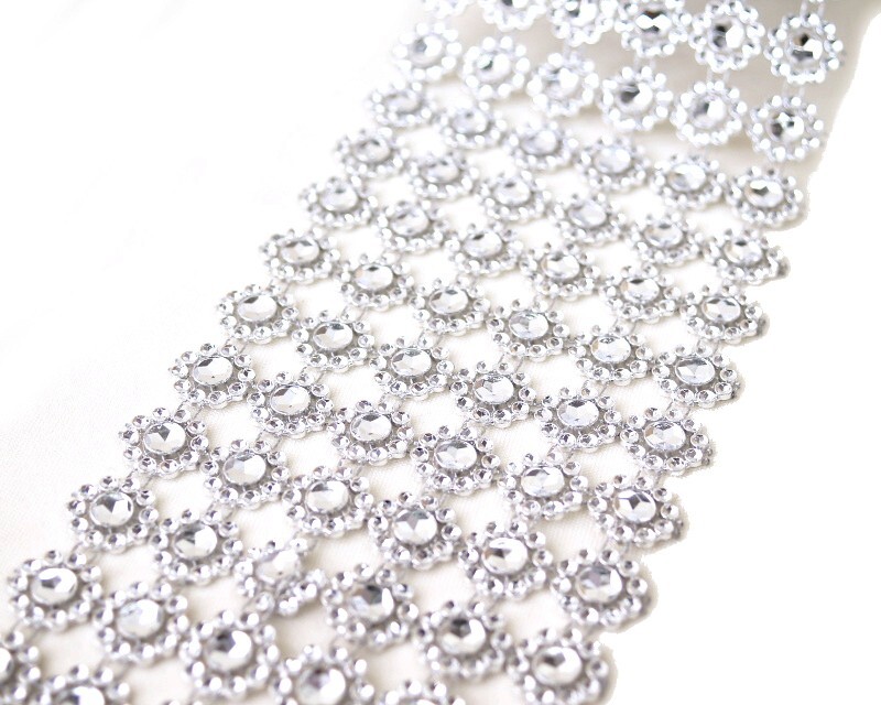 10YD Silver Diamond Bling Mesh Rhinestone Ribbon Wrap Wedding Decoration 4″