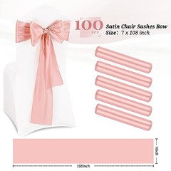 100 Pcs Satin Chair Sashes Ties, 7×108inch | Satin Chair Sashes Bows Rose Gold