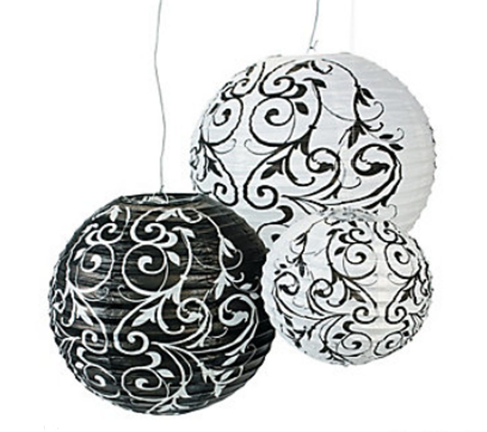 9 Black & White Paper Lanterns Hanging Wedding Decoration Damask Party Decor