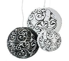 9 Black & White Paper Lanterns Hanging Wedding Decoration Damask Party Decor