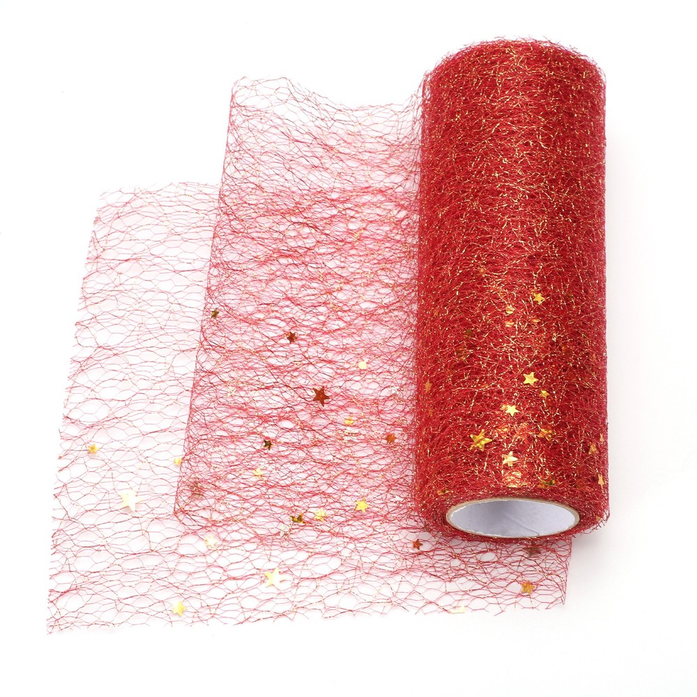 Moon & Star Tulle Rolls Fabric, 6″ x 10 Yard Nylon Tulle Ribbon, Red