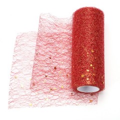 Moon & Star Tulle Rolls Fabric, 6″ x 10 Yard Nylon Tulle Ribbon, Red