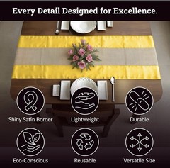 Premium Jute Fabric + Satin Fabric Table Runner Yellow 18″ X 120″ Elegant Rustic