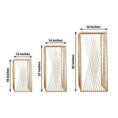 3 Gold Metal Pedestal Stands Geometric Crossed Lines Pattern Party Decorations