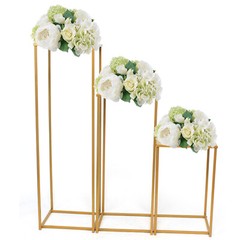 Gold Wedding Flower Stand Plating Floral Decor Vase Floor Column Stand Sets of 3