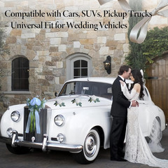 Elegant Wedding Car Decoration Set with White Flowers and Ribbon Bow