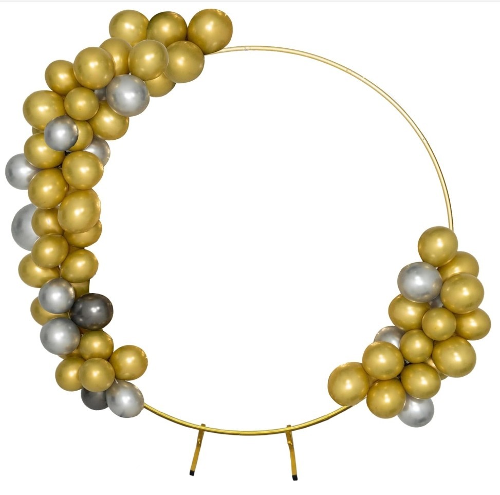 Round Backdrop Stand Circle Arch, 6.5ft Golden Aluminum Balloon Arch Kit, Party
